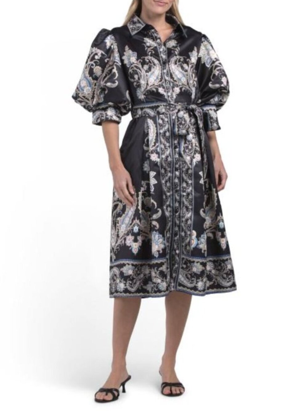 NANCY YANG Button Down Printed Midi Dress